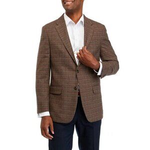Nautica Men's Size 38S Brown Plaid Wool Blazer Sport Coat Two Button